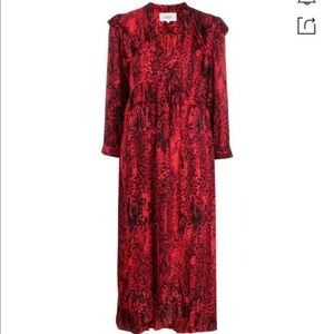 ba&sh Red Snakeskin Crepe Midi Dress